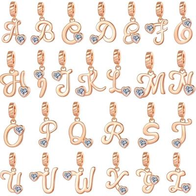 Copper 26 Letter A-Z Alphabet Pendants Charm Rose Gold Fit Original Necklace Bracelet Accessories Diy Jewelry For Women