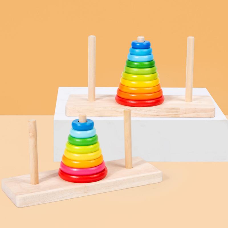 Wooden Large Rainbow Tower Stacking Toy For Kids Educational Brain Teaser Gift
