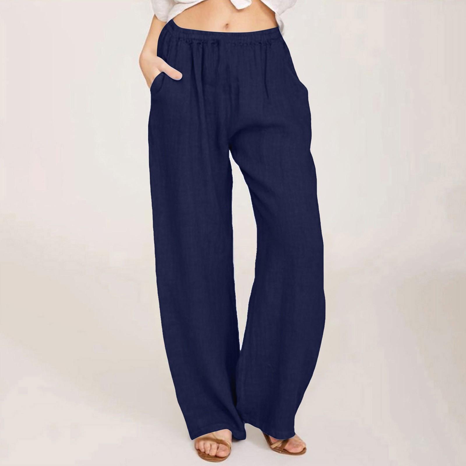 

Женские повседневные прямые брюки, однотонные повседневные длинные брюки с карманами M тёмно-синий