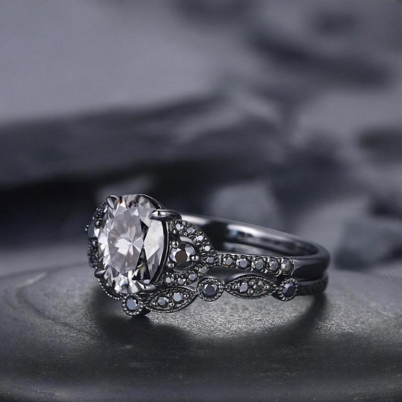 Gun Black Zirkon Ring, Ring Internet Promi Hochzeit Verlobung Vintage Diamant Ring