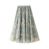 Women's Tulle Skirt Elastic High Waisted A-Line Layered Flowy Long Skirts Pleated Mesh Midi Skirts for Women Casual Beach Ruffle Skirts for Party