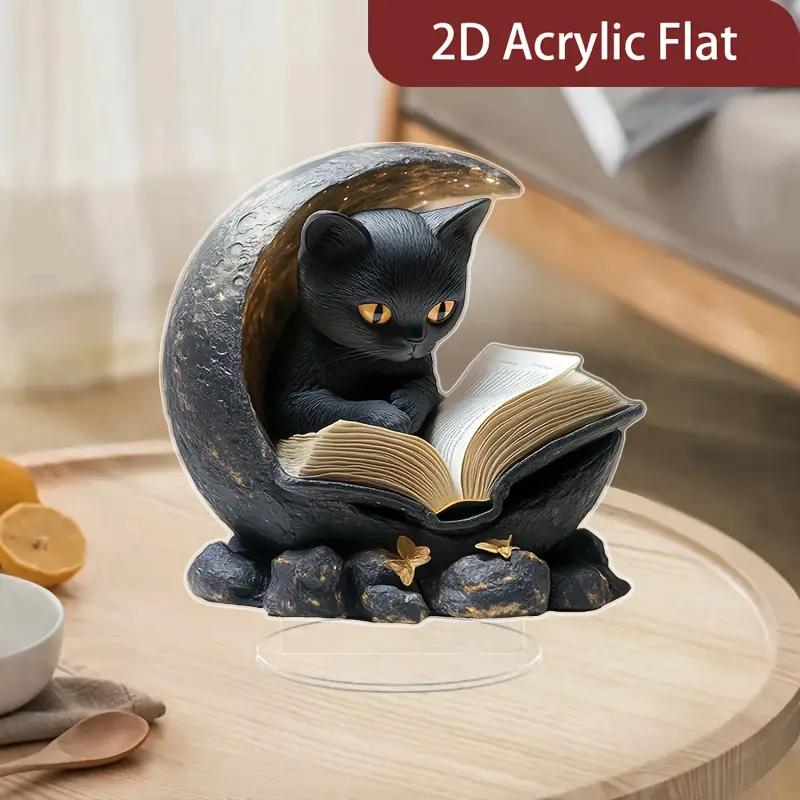 Charming Black Cat 2D Flat Acrylic Ornament - Birthday & Graduation Gift Ideal for Office Desk Decoration