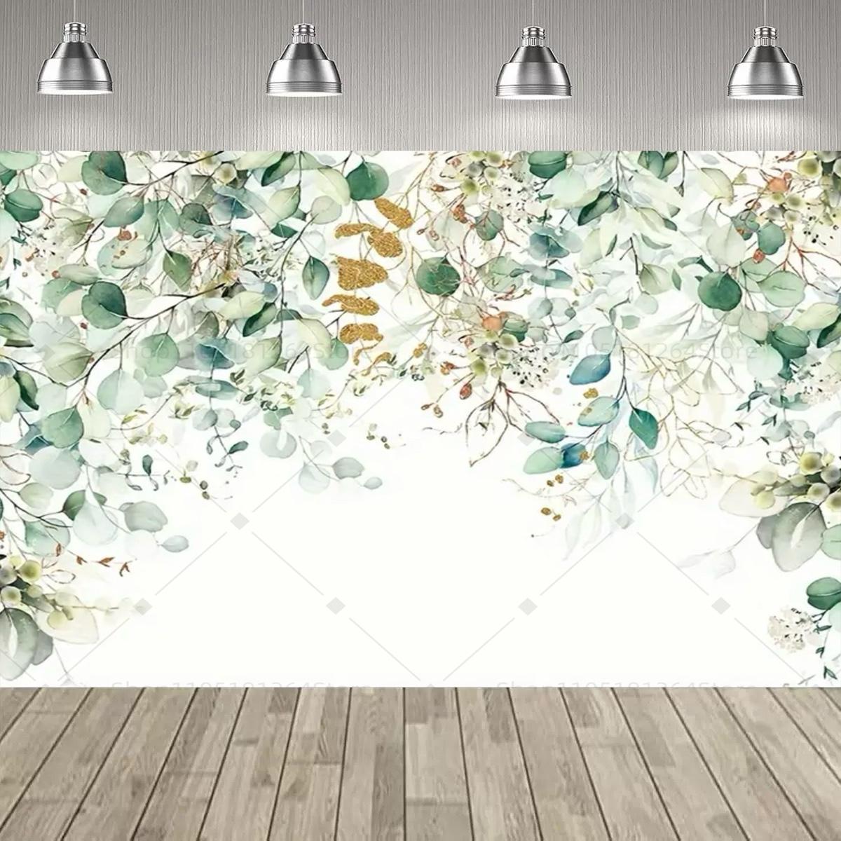 Green Plants Eucalyptus Leaves  Party Decoration Backdrop Blooming Eucalyptus Leaves Baby Baptism Birthday Wedding Photo Banner 120X90CM