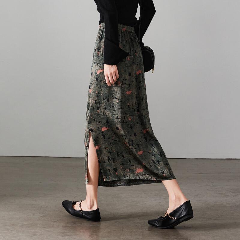 SOFSIL New Chinese Style Floral Print Midi Skirt