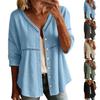 Damen Button-Down Leinenhemden 3/4 Ärmel V-Ausschnitt Lochstickerei Blusen Lässige Baumwolle Hohlstrick Boho Tops