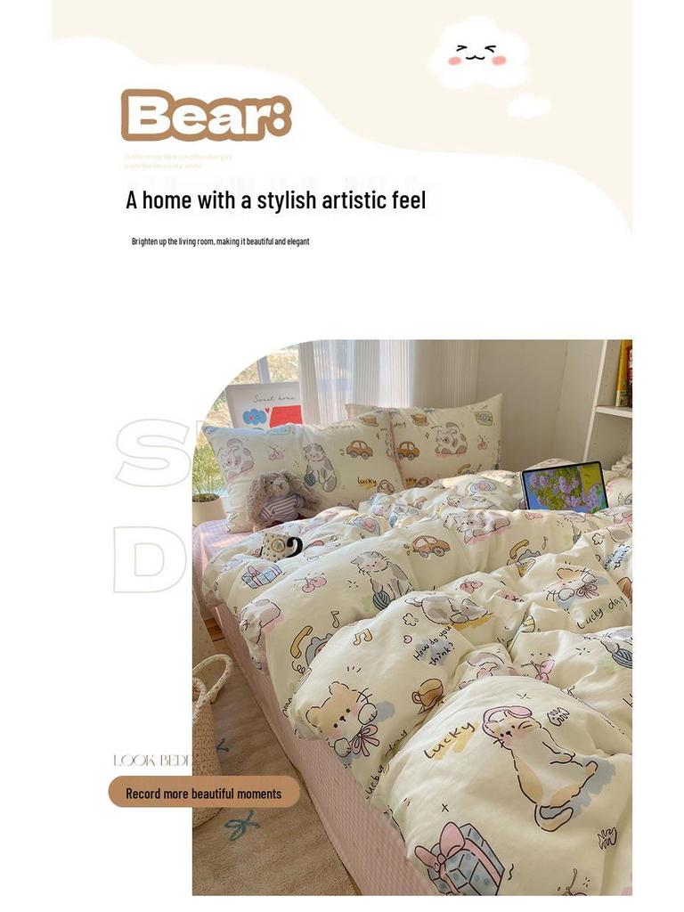Early Spring 2026 Cute Cartoon Pure Cotton 3-Piece Bedding Set - Skin-Friendly and Age-Reducing