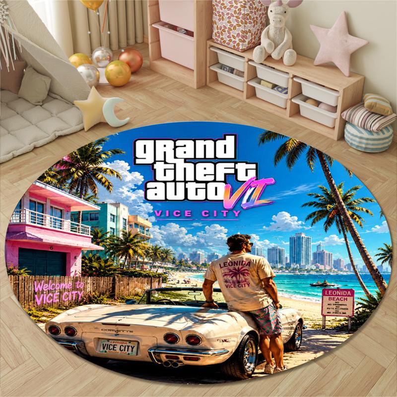 Rounded Rug Grand Theft Auto Vice City GTA VI Beach Gaming Setup Decor