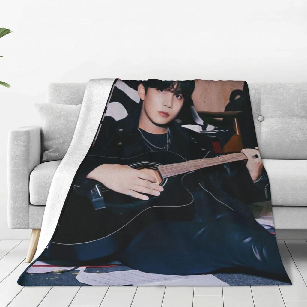 Jongho Korean Singer Soft Durable Blankets Ateez Guitar Camping Throw Blanket Winter Design Flannel Bedspread Sofa Bed Cover
