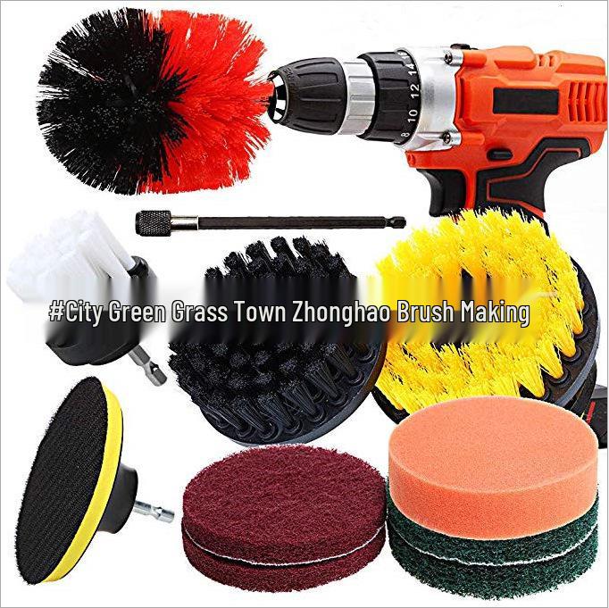 Electric Drill Brush Head 11-Piece Cleaning Pad & Bristle Set for Car Cleaning - Hot Selling Cross-Border.