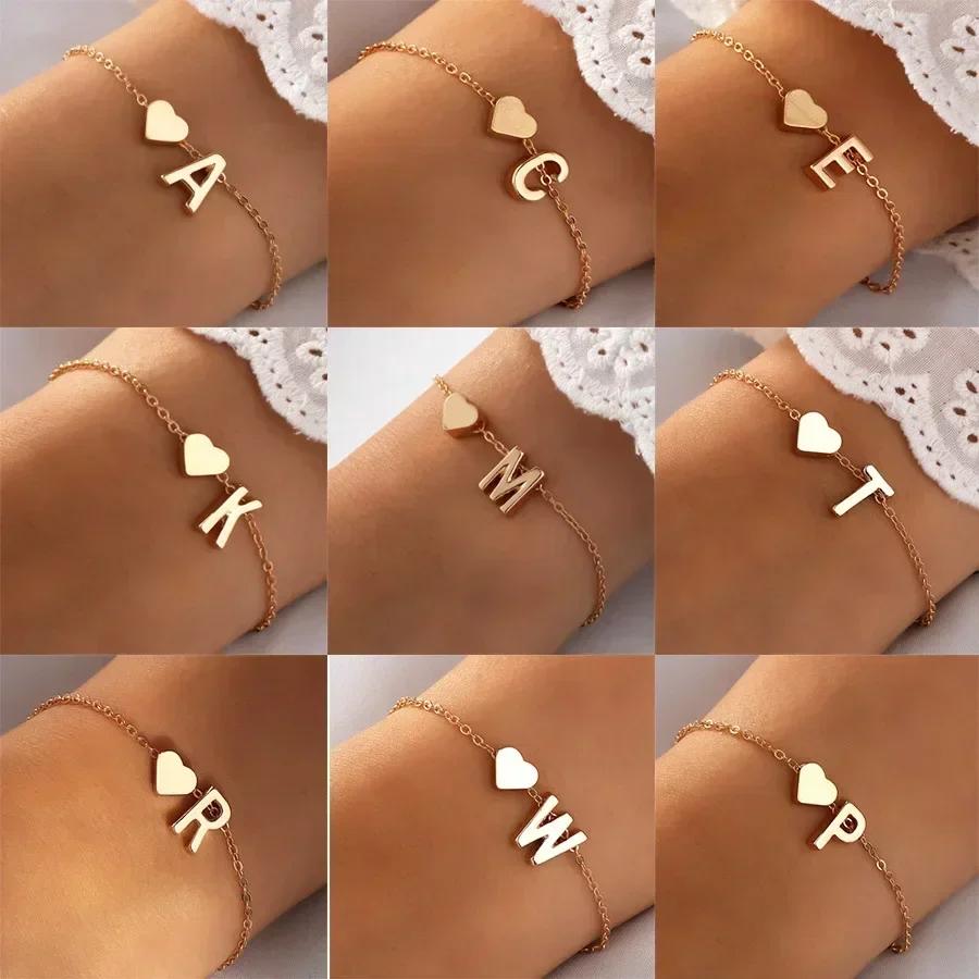 26 English Initial Letter Bracelets for Lovers Men Women 2026 New Simple DIY Personalized Name Alloy Bracelets Zircon