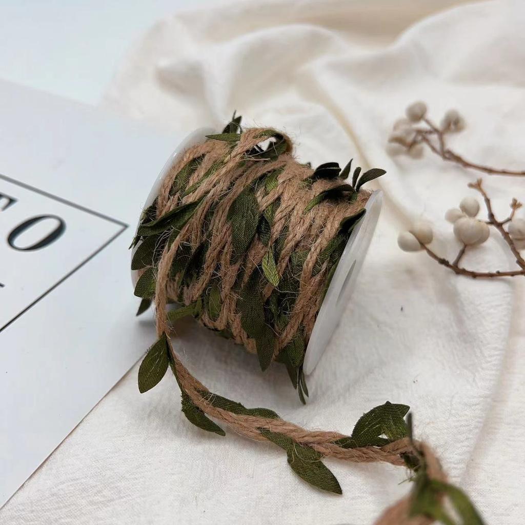 Simulation Leaf Hemp Rope Color Woven Rope Handmade Wedding Packaging Diy Rattan Decorative Green Leaf Hemp Rope 10 Meters