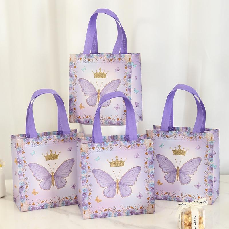 4pcs Butterfly Gifts Packaging Bag Butterfly Theme Kids Birthday Party Decoration Baby Shower Nonwoven Fabric Favors Candy Bags