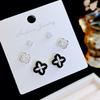 Kanamina Prachtige Vierklapper Diamant-Belegde Oorbellen, s925 Zilver, Veelzijdig Modeaccessoire (Set van Drie Paren)