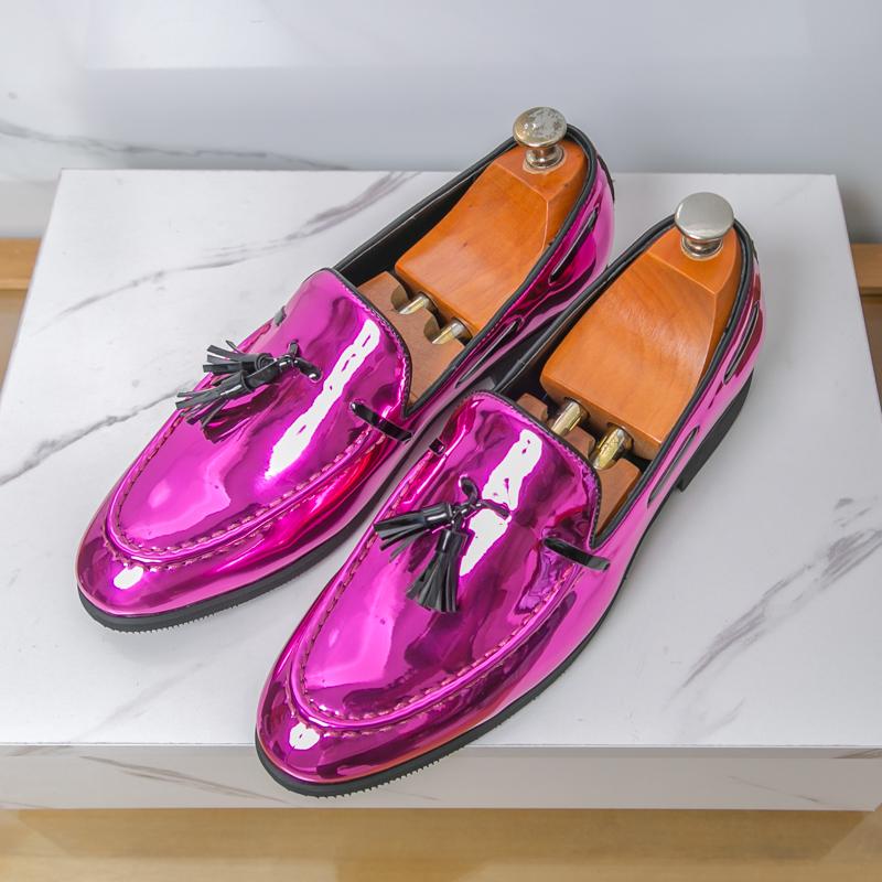 

Модный бренд Кожаная обувь для мужской кожаной деловой повседневной обуви Слипоны Вечеринка Свидание Платье Обувь Заостренный носок Кисточки Лоферы Обувь 38 фиолетовый