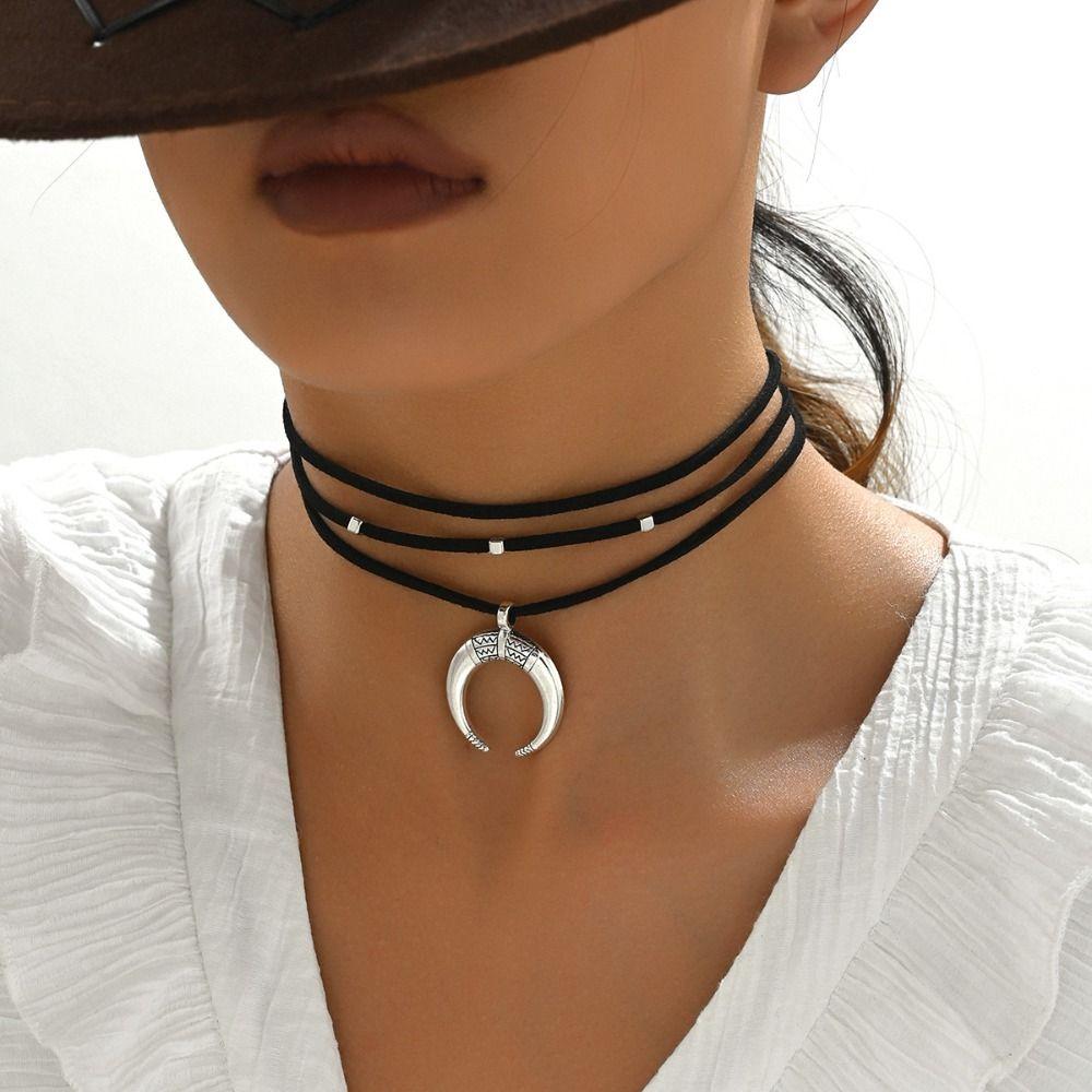 Retro Turquoise Stone Necklace Ethnic Style Bohemian Necklace Trendy Leaf Tassel Choker  Women