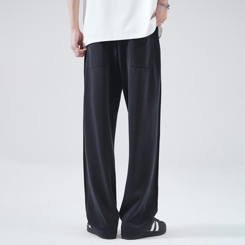 New American Ice Silk Casual Pants Trendy High Street Drape Straight Mopping Pants Loose Sweatpants Black