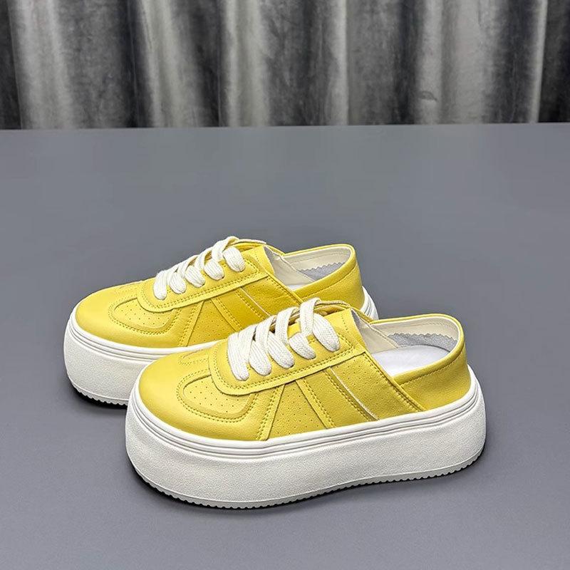 Leather two wear platform white shoes women's shoes spring and summer new versatile breathable muffin shoes lace-up heightening board shoes