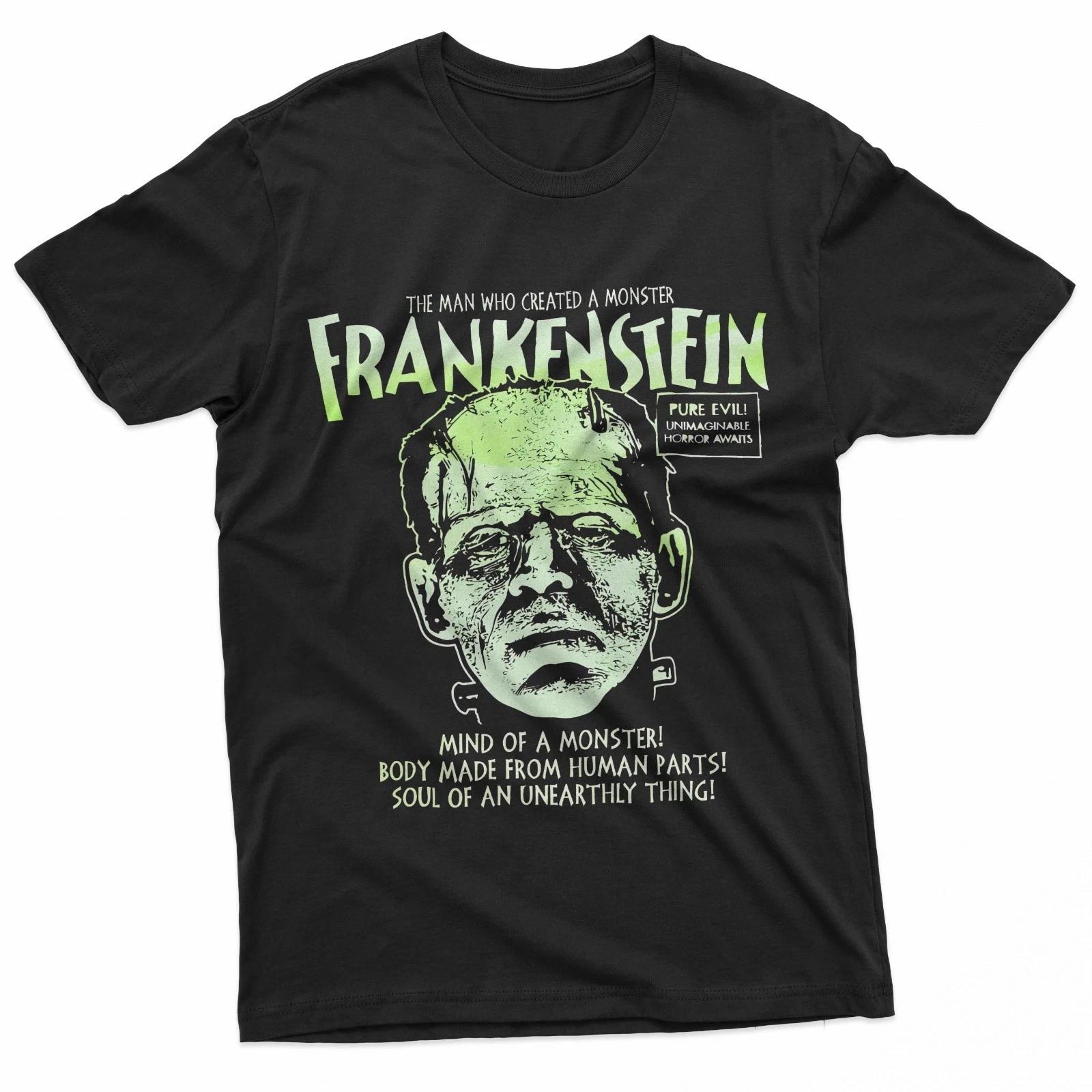 Frankenstein Monsters Glow in The Dark Face 100% Cotton T-shirt Mens Tees Top 3XL