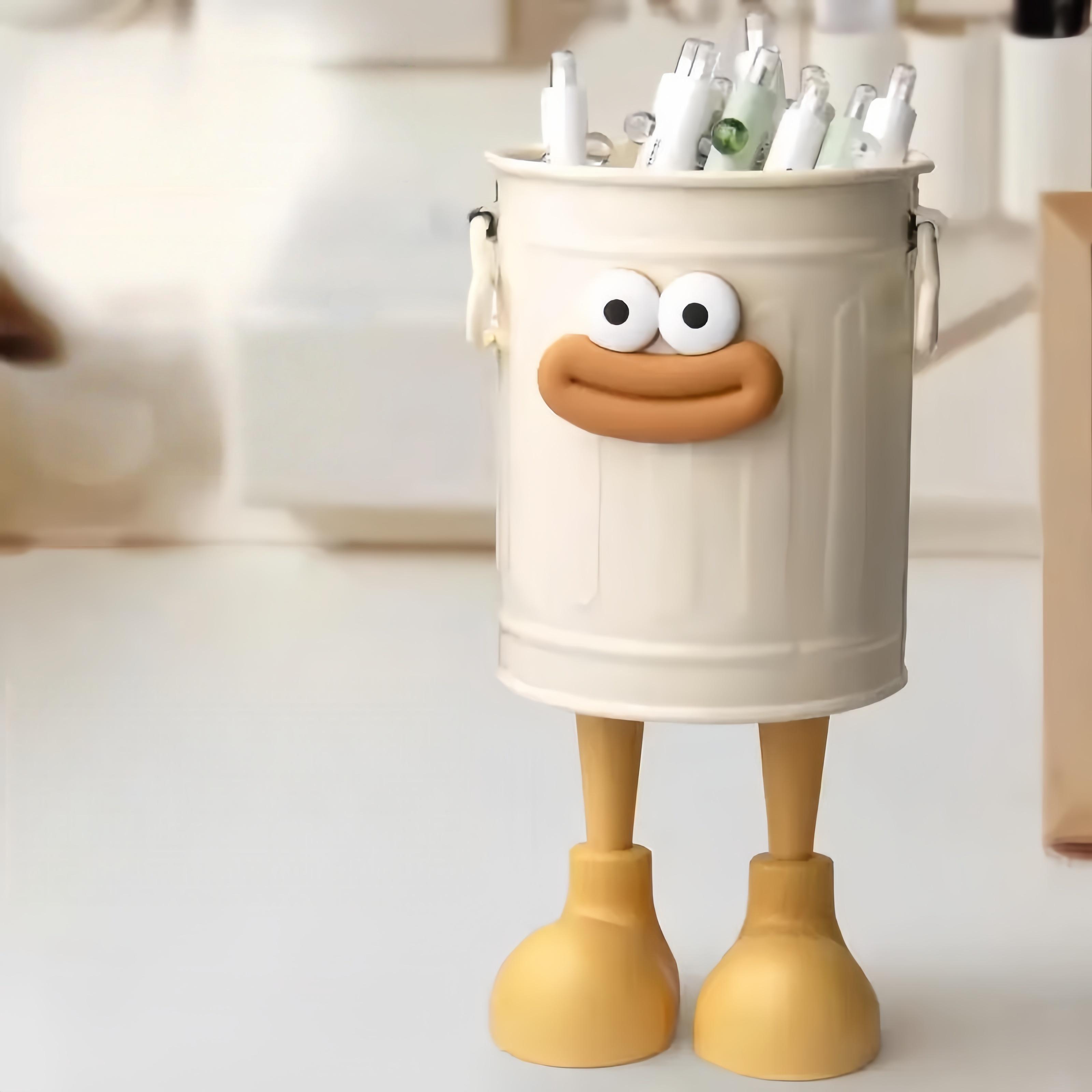 

Plastic Pen Holder for Students Desktop Office Large Capacity Cute Cartoon Simple Retro Storage Organizer Bucket