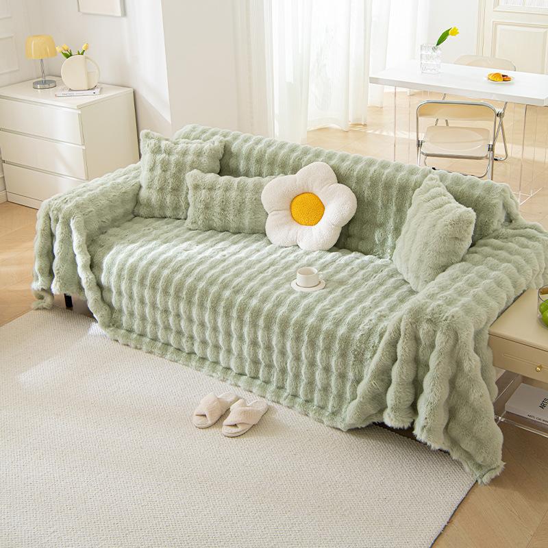 Rabbit Plush Thickened Winter Sofa Cushion Non-Slip Plush Cushion Warm Sofa Cover Plush Cover Cloth