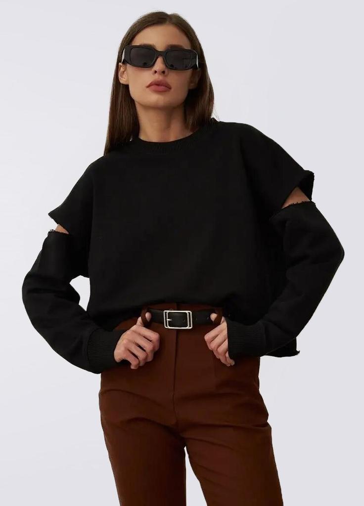 Свитшот хлопковый укороченный с разрезами