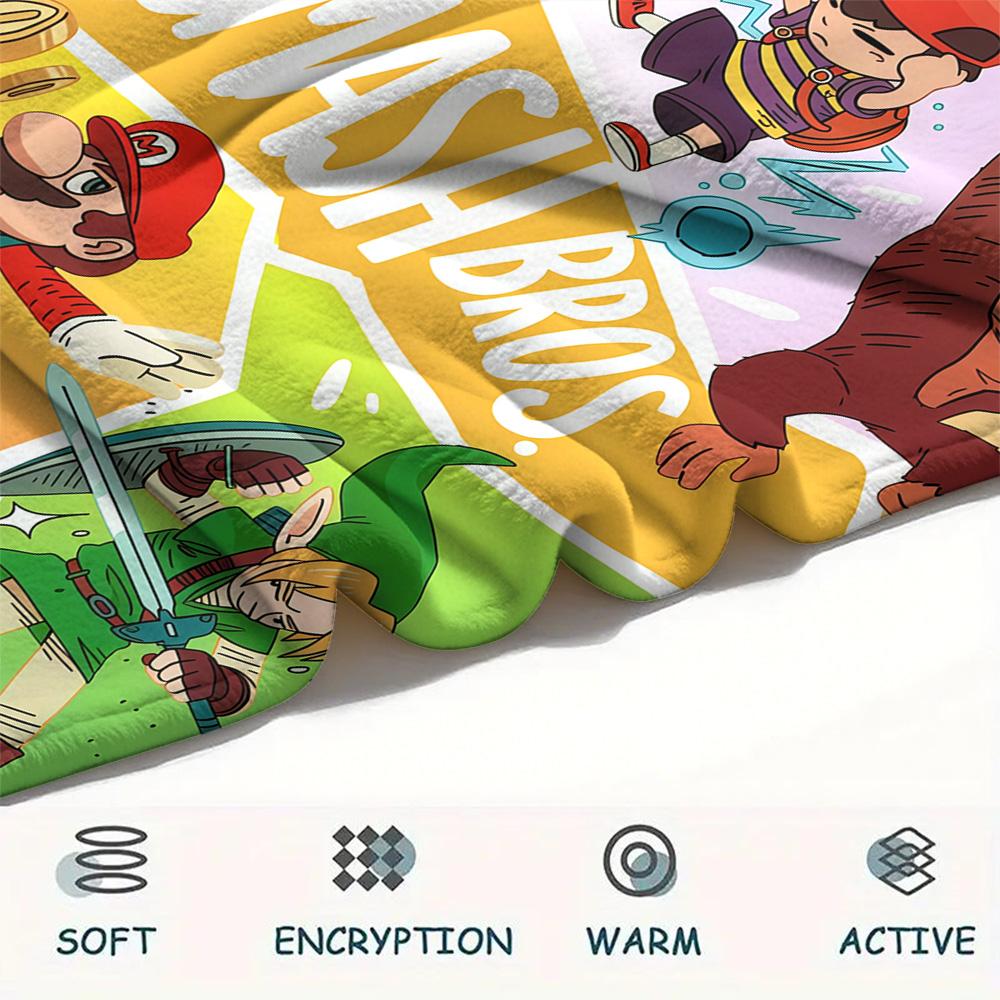 Super Smash Bros. Mario Collection Flannel Blanket, Soft for Home Bedroom, Great Gift for Game Lovers