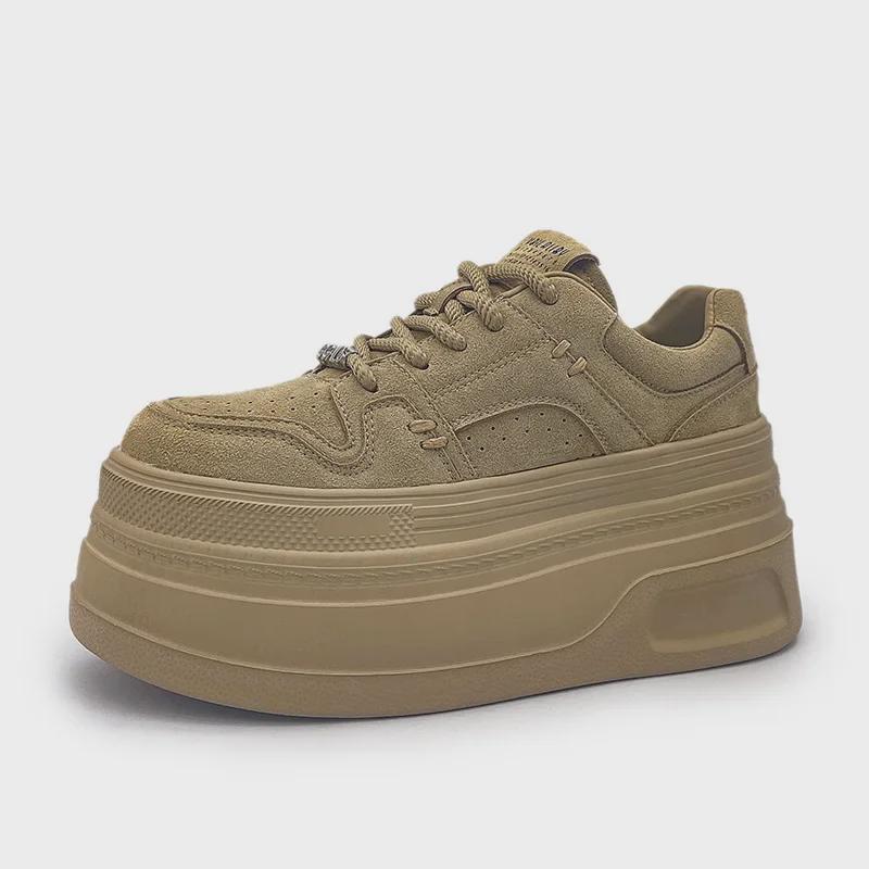 Sneakers Donna Retro in Pelle Nabuk, Autunno/Inverno, Suola Spessa, Stile Casual Versatile