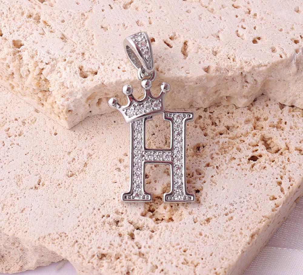 Gold-Plated Crown Rhinestone Letter Pendant Necklace
