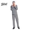 Adult Jail Clothes Prisoner Costume for Adult Women Striped Mini Dress Men Top with Hat Pants Halloween Dress-Up Inmate Uniform & Cuffs Comfortable