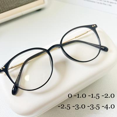 Ultraleichte Vintage Lesebrille für Damen und Herren, rund, mit Anti-Blaulicht-Filter, fertige Korrekturbrille für Kurzsichtigkeit, Dioptrien bis -4,0