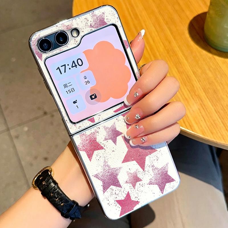 Colorful Stars Print Phone Case For Samsung Galaxy Z FlIP 7 FE 6 5 Z Flip7 Flip6 Flip5 Luxury Plating PC+PU Leather Hybrid Folding Phone Cover