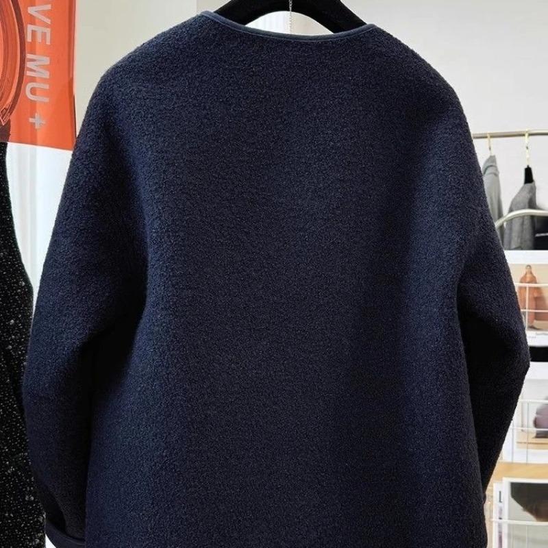 Coats for Women Winter Thickened Shearling Crew Neck Cropped Jacket Loose Casual Coat Top