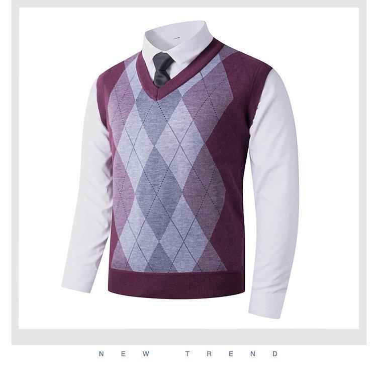 Men's V-Neck Knit Vest - Autumn/Winter Style, Sleeveless Casual Pullover for Middle-Aged and Young Adults