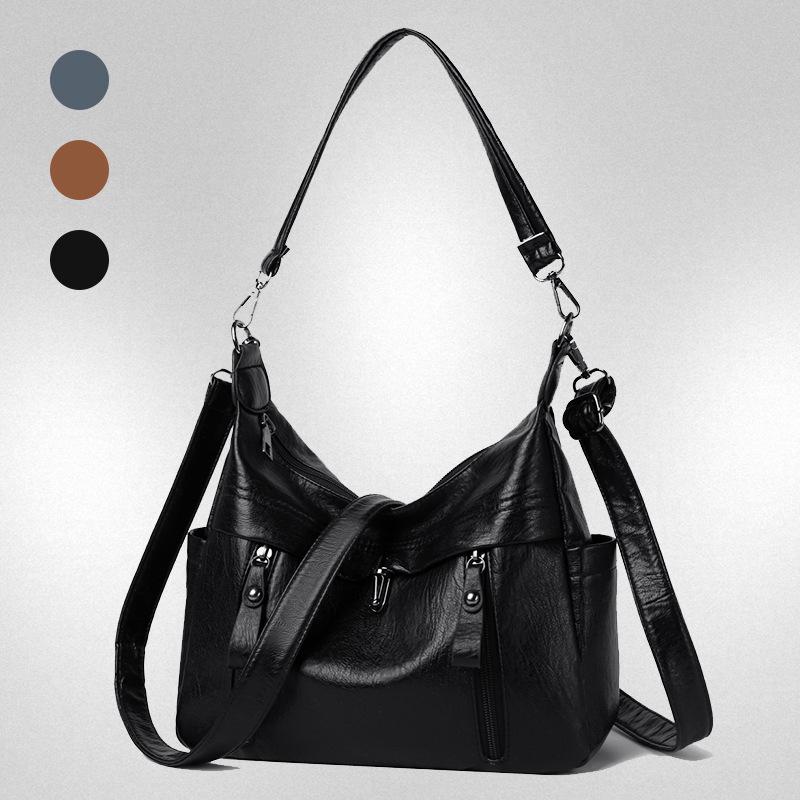 New Double Shoulder Strap Messenger Bag Women's Shoulder Bag Large Capacity Soft Leather Women's Mother Bag