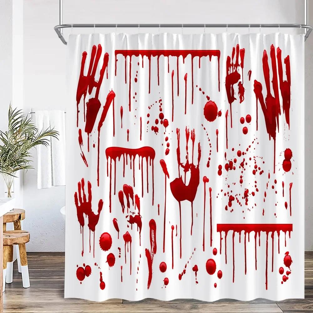 Bloody Handprints Halloween Blood Drops Help Me Shower Curtain Horror Bathroom Decoration Shower Curtain