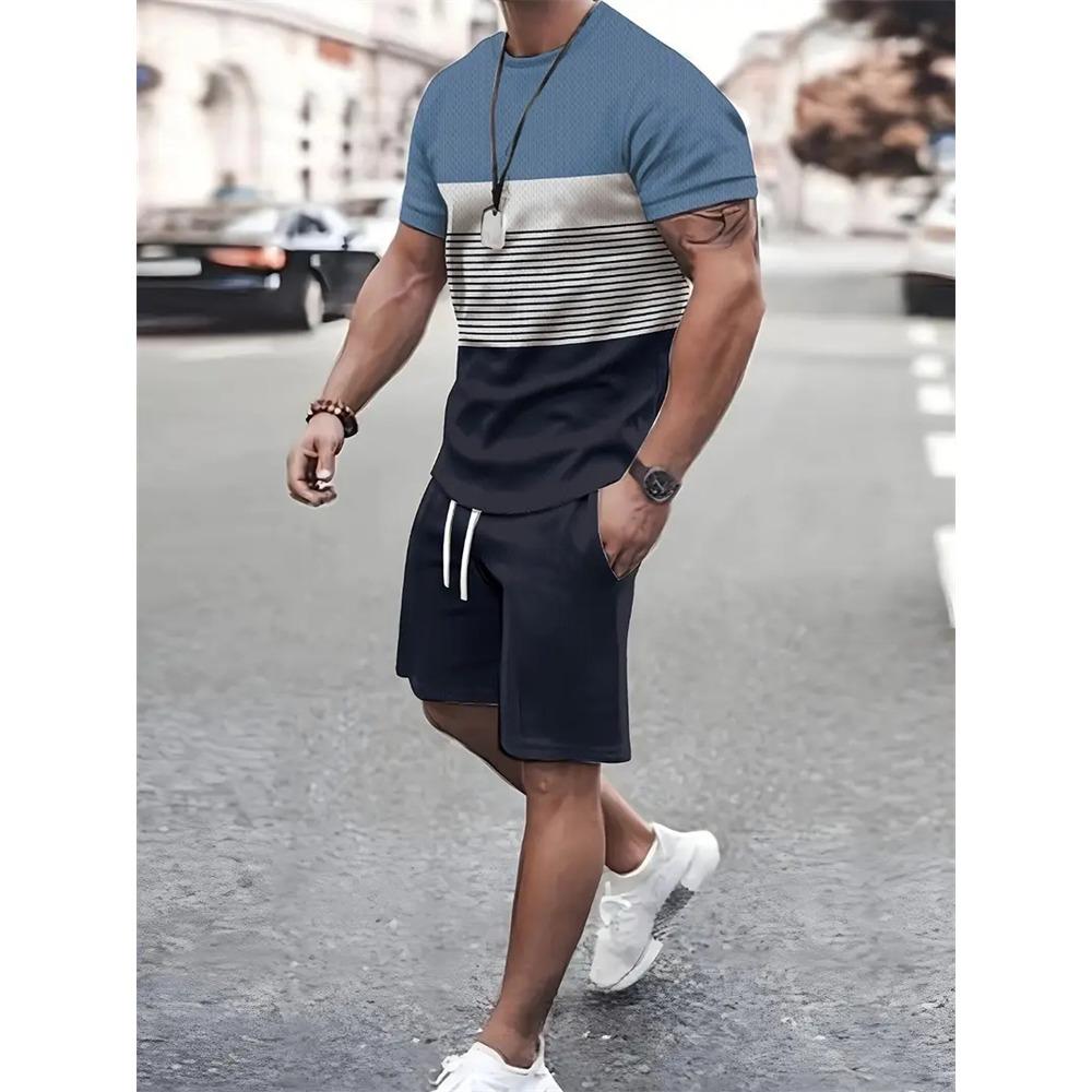 New Summer Men's Sports Short Sleeve T-Shirt Set, Two-Piece Outdoor Travel Shorts Training Outfit