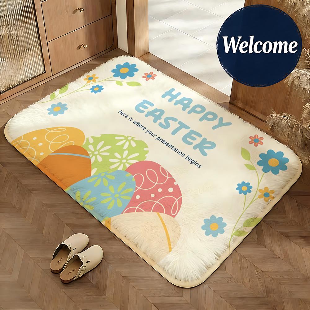 Soft Flannel Floor Mat Holiday Easter Floor Mat Non-Slip Absorbent Doormat Bathroom Bedroom Home Decor Rug