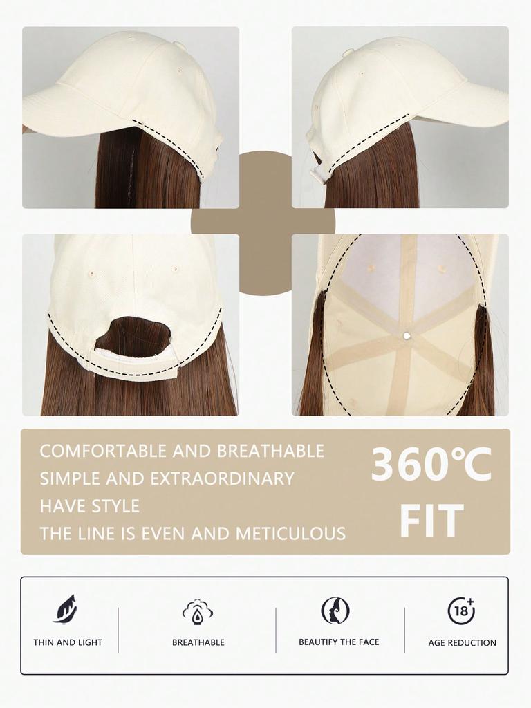 Synthetic Adjustable Off-white Hat Wigs  Seamless Connection Hair Extensions for Women
