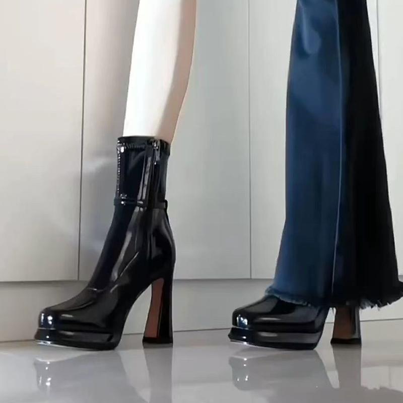 

Fashion High Heels Women Ankle Boots Dress New Winter Shoes Fashion Chunky Luxury Pumps 2025 Sexy Designer Chelsea Boots Femme Zapatos 40 чёрный