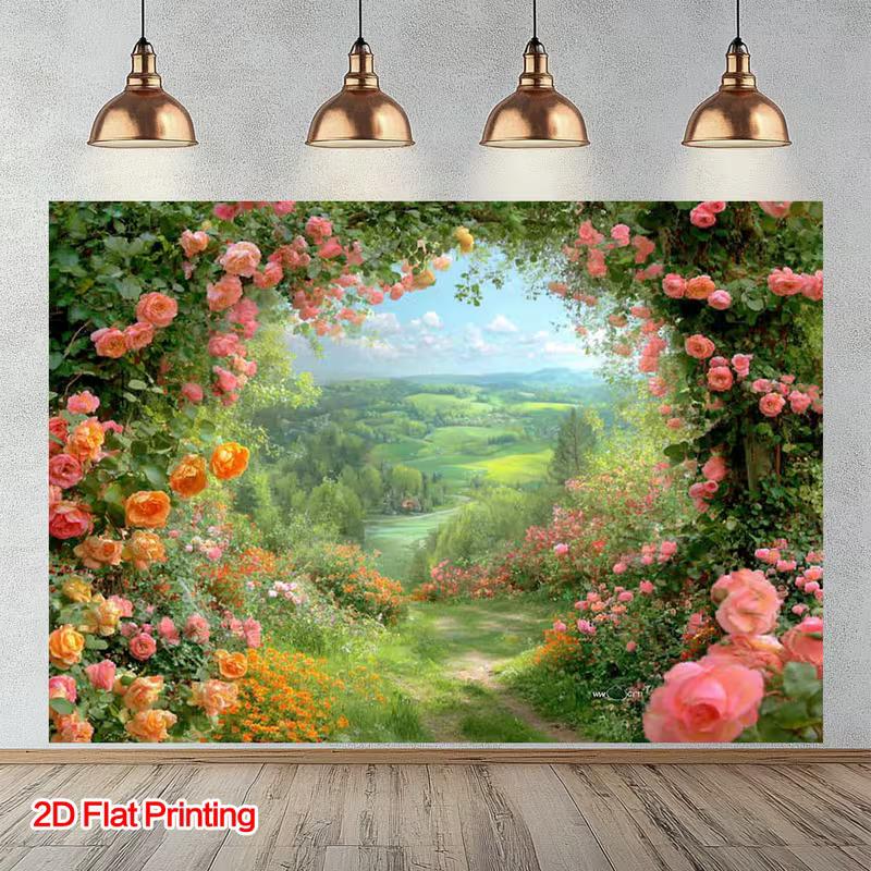 2D Flat Spring Flower Path Countryside Photo Background