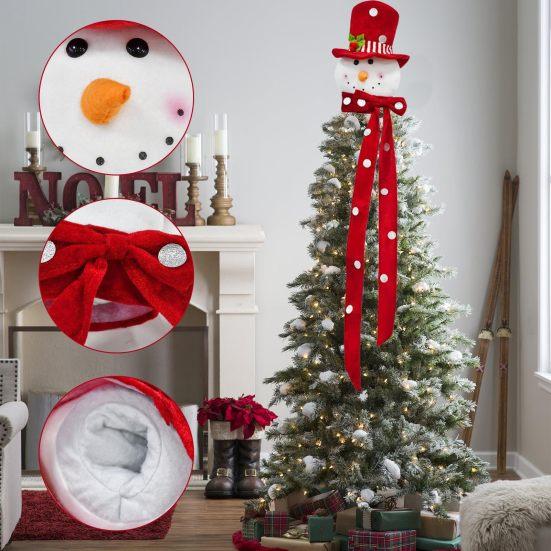 Yousheng Snowman Tree Topper Plush Fabric Christmas Decoration with Festive Hat Soft Seasonal Accent for Holiday Home And Party Decor
