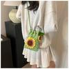 Handmade Crochet Sunflower Phone Crossbody Bag For Women, Cute Knitted Lightweight Cell Phone Purse Drawstring Pouch For Daily Commute