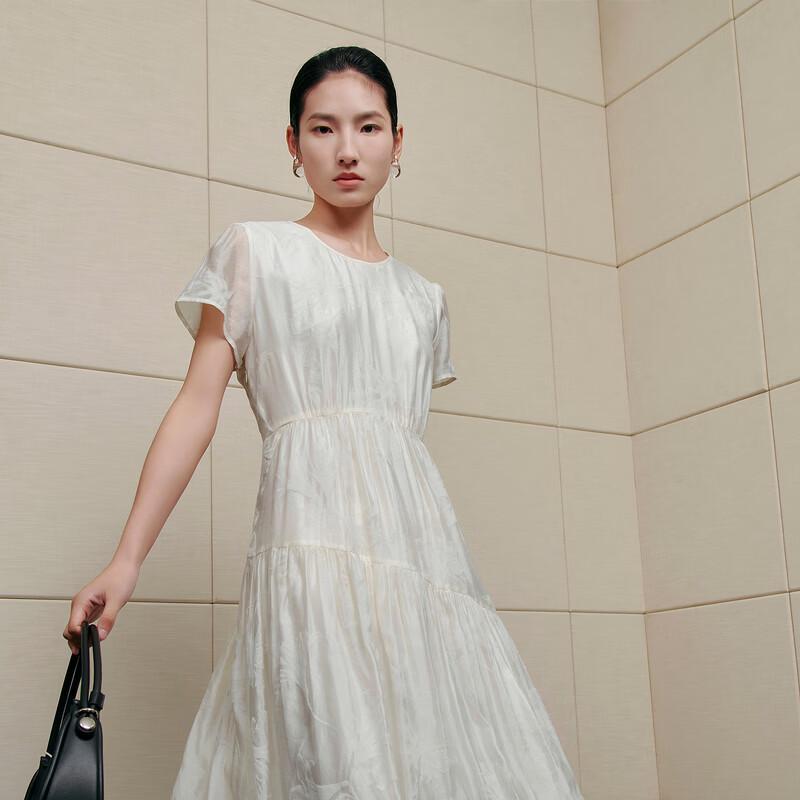 Sancai French Style Flocked Round Neck Long Dress XS