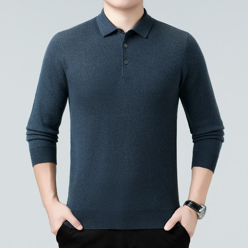 Genuine Brand Men's Luxury Wool Sweater 2025 - Thick, Warm, and Stylish Lapel Knitwear for Mid-Aged Dads.