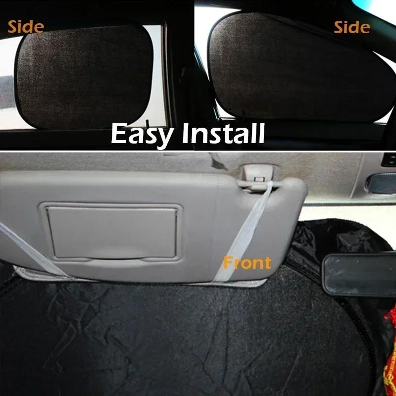 Car Sun Shade UV Protector Reflective Fabric Car Window Sunshade Front Rear Back Window Sun Visor Summer Protection