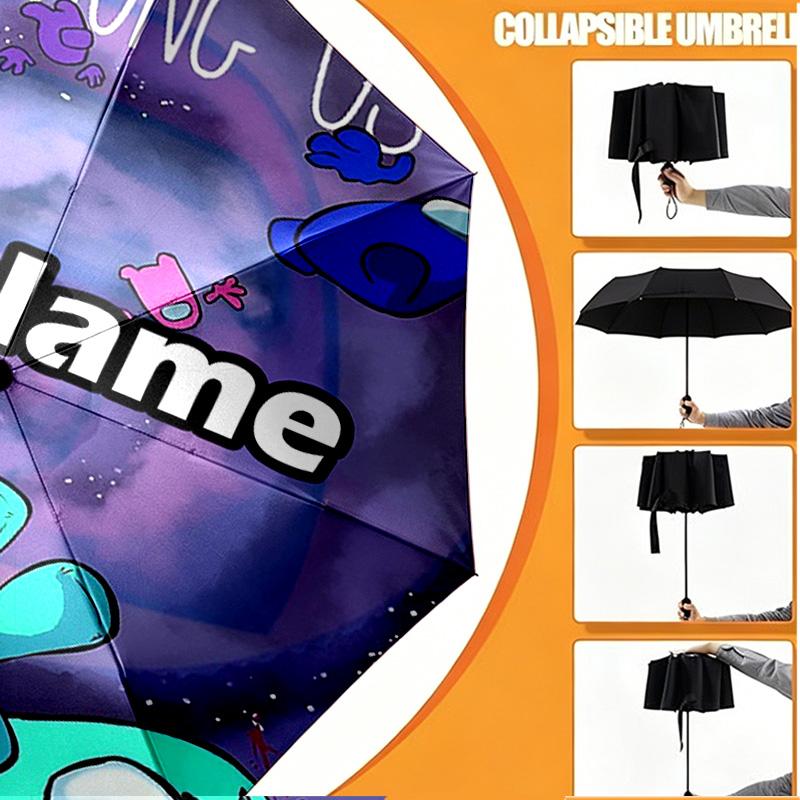 Custom Name Personalized Among Us Print Umbrella, Auto Open Close, 8‑Rib Sturdy Frame, Commute Camping Hiking Use, Birthday Gift