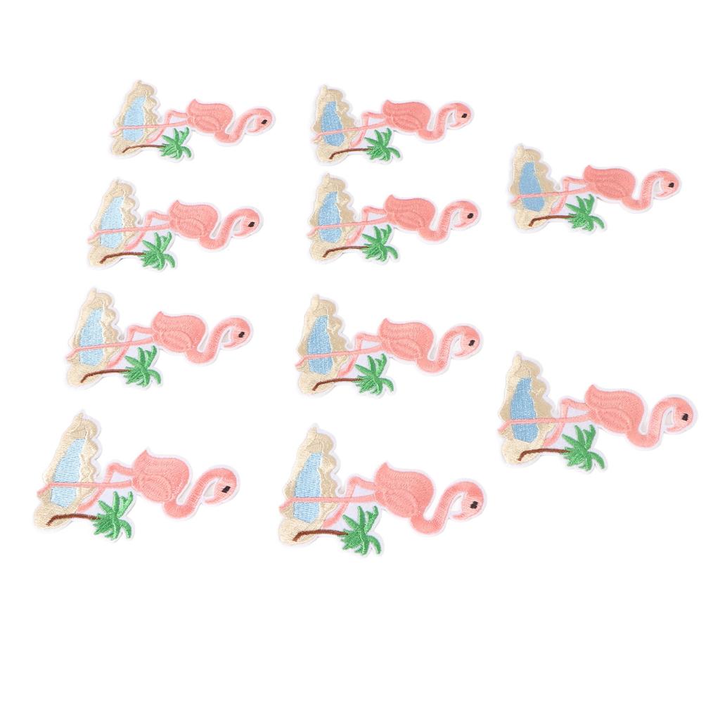 Stoffaufnäher Aufbügeln Aufnähen Niedliches Flamingo-Muster Gestickte Kleidung Applikationen für Hemden Jacken Tasche Rosa 10 Stück
