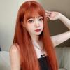 Long Straight Dirty Orange Wig With Bangs Synthetic Hair Wigs Bang With Wig For Women