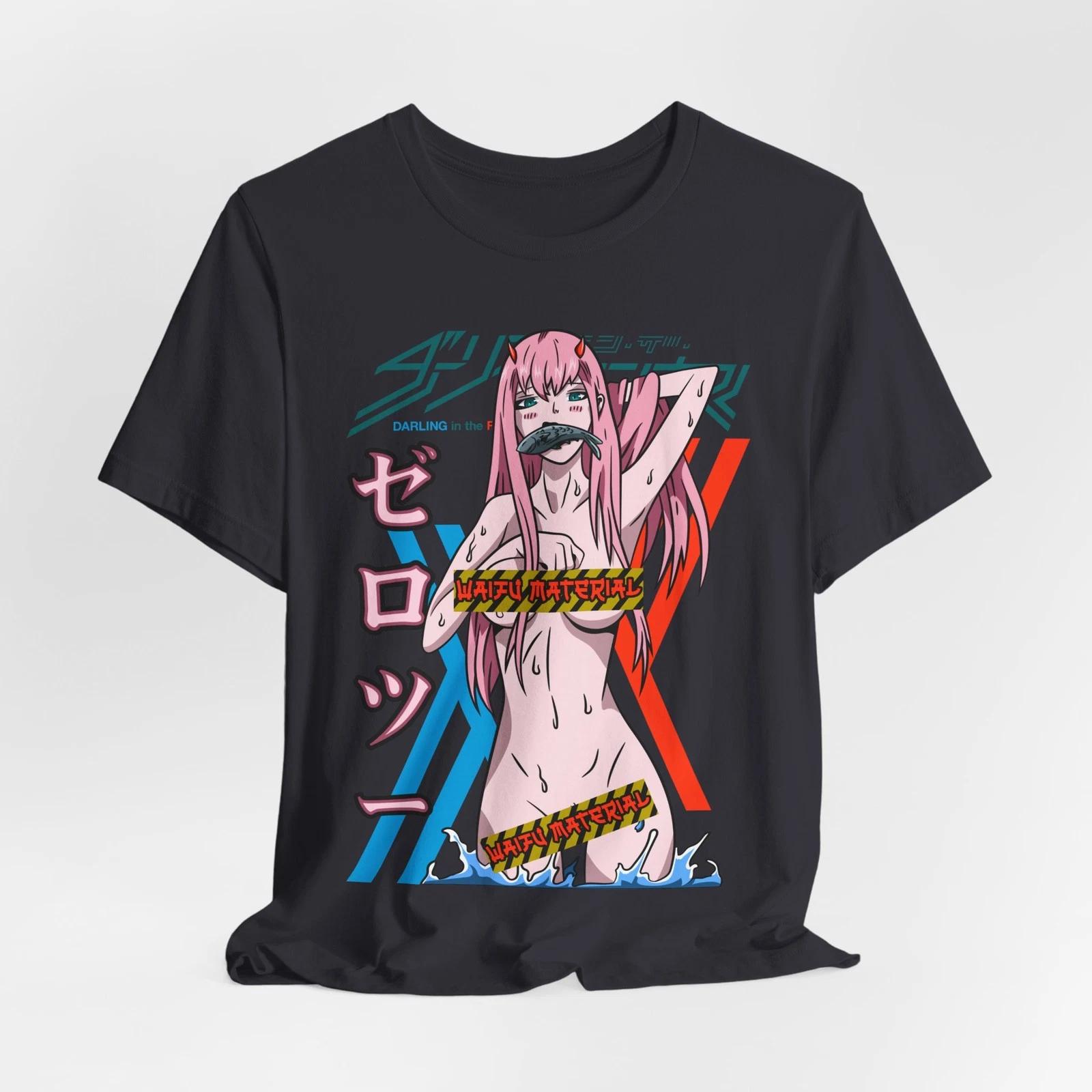 Аниме Футболка с графикой, Футболка Waifu Zero Two, Унисекс Футболка с японским мультфильмом, Короткая S