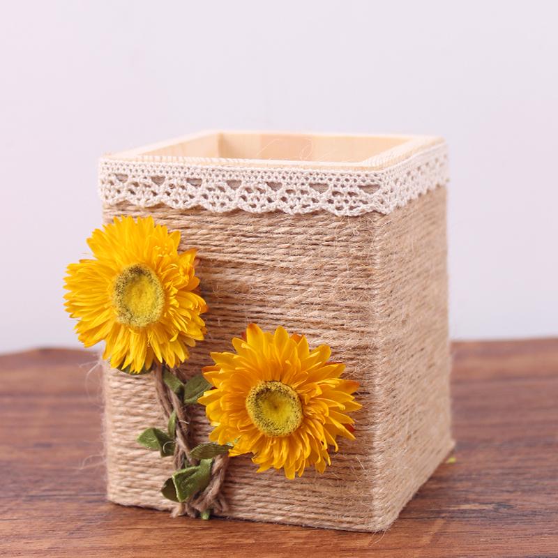 Handmade Jute Rope Pen Holder: DIY Material Kit for Flower Creation & Office Storage